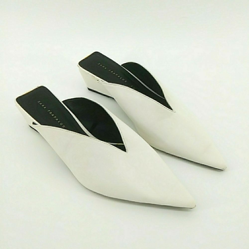Zara Trafaluc White Chunky Mules Pointed Toe 36